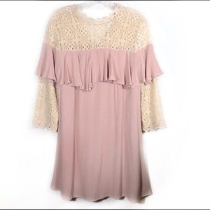 Ruffle accent statement lace chest & sleeve dress